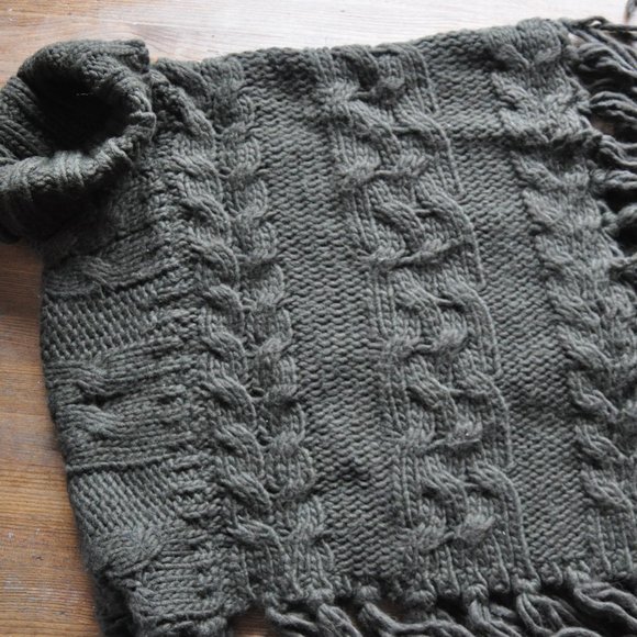 Boho Dark Olive Poncho - Picture 1 of 4